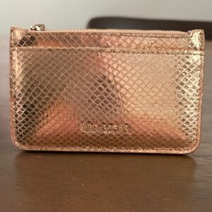Ted Baker Metallic Rose Gold Snake-Embossed Zip Card Pouch